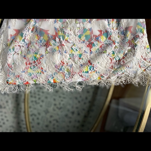 Lace with Colorful Underlay Dress - V- Neck with Fringe at the Bottom - Picture 5 of 5